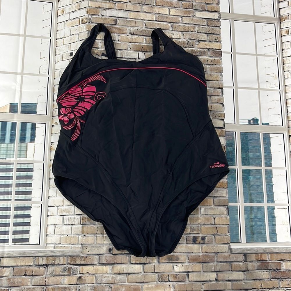 Women's Nabaiji Black/Pink One Piece Non Padded Swimsuit (L) C19